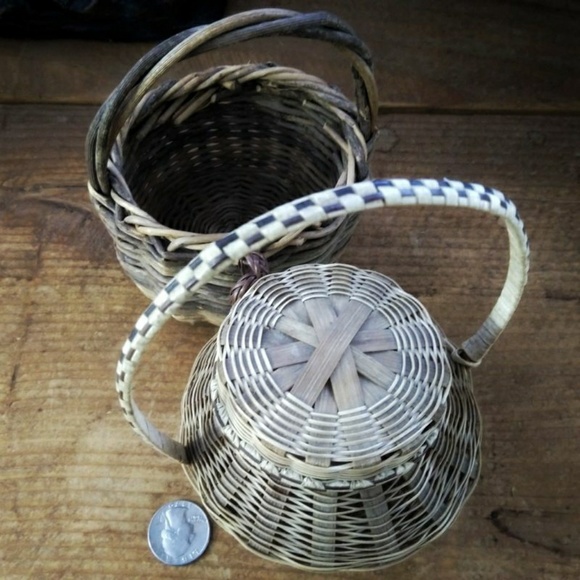 Pair of vintage boho mini baskets handmade 5" - Picture 3 of 4